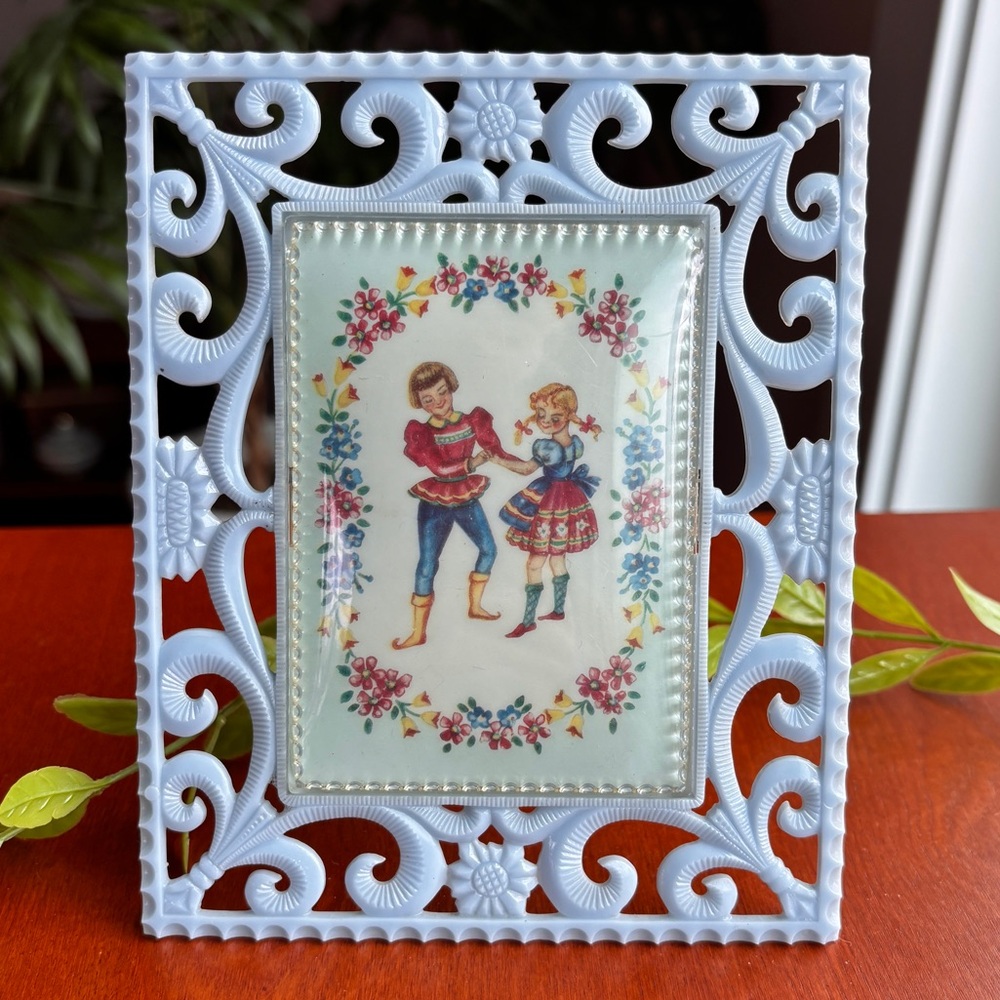 Vintage Plastic Picture Frame Decorative Filigree Nursery